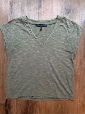 White House Black Market Olive V-Neck Cap Sleeve Tee